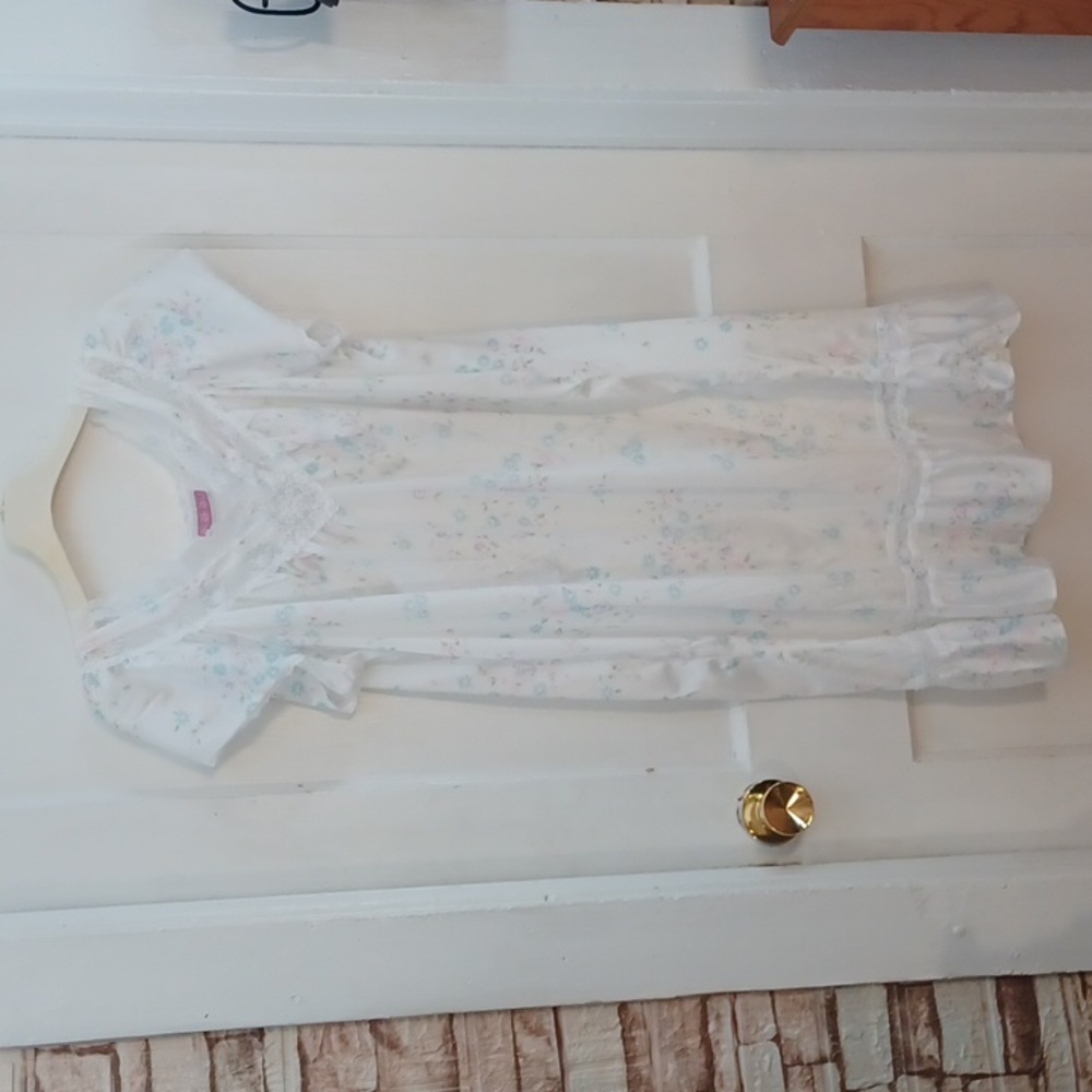 Floral Lace Trim Nightgown Vintage Nylon Gown Size Large